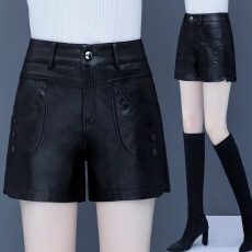 批发皮<b class='q'>短裤</b><b class='q'>女</b>秋冬2025新款高腰宽松百搭显瘦a字直筒短pu皮裤外穿靴裤