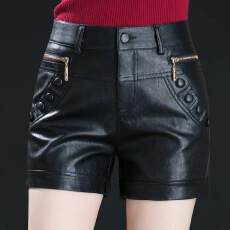 批发皮<b class='q'>短裤</b><b class='q'>女</b>2025新款秋冬加绒高腰显瘦百搭黑色PU皮裤子外穿短靴裤潮