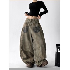 批发街舞达人嘻哈牛仔裤女2026<b class='q'>春</b>季新款高腰显瘦宽松慵懒风学生阔腿裤