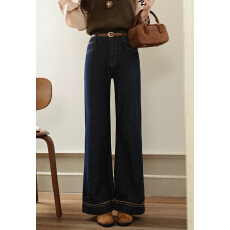 批发复古深蓝色直筒<b class='q'>牛仔裤</b>秋冬新款<b class='q'>韩版</b>高腰百搭阔腿裤<b class='q'>女</b>