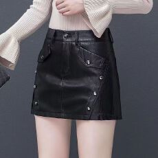 批发<b class='q'>韩版</b>高腰纯色半身皮<b class='q'>裤</b>裙女冬季新款时尚显瘦百搭宽松短款a字裙<b class='q'>裤</b>