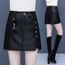 批发皮裙<b class='q'>裤</b>女秋冬2025新款休闲高腰冬季外穿黑色显瘦时尚百搭a字短裙