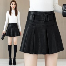 批发pu皮裙百褶裙女秋冬2025新款时尚高腰显瘦a字半身短裙子蓬蓬伞裙