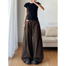 批发美拉德咖色工装弯刀牛仔裤裤子女款2026<b class='q'>春</b>季新款宽松阔腿裤拖地裤