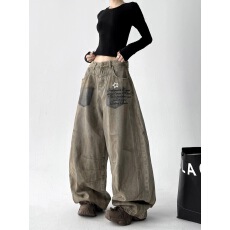 批发街舞达人嘻哈<b class='q'>牛仔裤</b>女2025秋装新款高腰显瘦宽松慵懒风学生阔腿裤