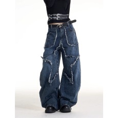 批发美式复古辣妹毛边牛仔裤女2026<b class='q'>春</b>季新款宽松显瘦百搭阔腿裤