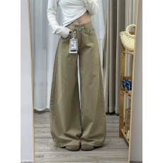 批发卡其色阔腿牛仔裤女2025新款美式复古高腰显瘦垂感拖地直筒裤