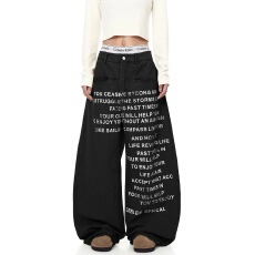 批发美式字母印花卡其色牛仔裤女秋季新款设计感宽松直筒<b class='q'>阔腿裤</b>弯刀裤