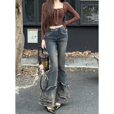 批发纯欲辣妹微喇叭牛仔<b class='q'>裤</b>女2025秋冬新款<b class='q'>修身</b>显瘦小个子马蹄<b class='q'>裤</b>潮