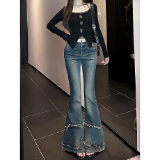 批发美式辣妹微喇叭<b class='q'>牛仔裤</b><b class='q'>女</b>2025秋冬新款小个子修身显瘦马蹄裤潮