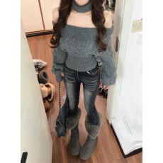 批发复古黑色铅笔牛仔裤女冬季高腰弹力配靴子紧身小脚裤