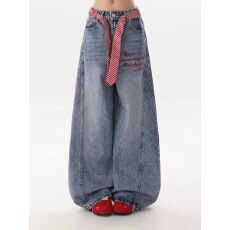 批发美式复古字母刺绣弯刀<b class='q'>牛仔裤</b>女2026春秋季街头新款百搭阔腿长裤子