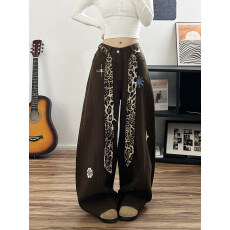 批发美式豹纹腰带牛仔裤裤子<b class='q'>女</b>款2026春季新款宽松显瘦阔腿拖地裤