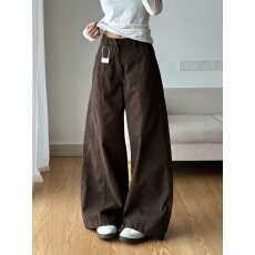 批发休闲直筒牛仔裤女美拉德深棕色通勤百搭高腰宽松显瘦阔腿裤