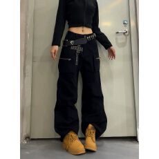 批发美式复古街头大口袋古铜铆钉工装裤男女宽松直筒休闲裤