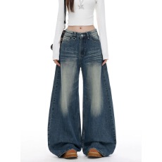 批发美式复古宽松阔腿牛仔<b class='q'>裤</b>女2026春季新款低腰<b class='q'>显瘦</b>慵懒风直筒<b class='q'>裤</b>子