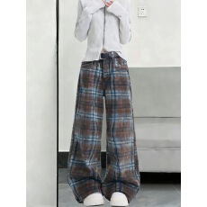 批发韩系格子<b class='q'>阔腿裤</b>裤子女款2026春季新款<b class='q'>高腰</b>显瘦垂感直筒裤休闲裤子