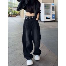 批发黑色弯刀牛仔裤<b class='q'>女</b>2026春季新款今年流行高腰垂感显瘦宽松阔腿裤子
