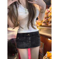 批发美式复古磨破烫钻低腰<b class='q'>牛仔</b>短裙女夏季y2k辣妹设计感包臀裙