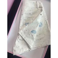 批发美式简约烫银星星贝壳刺绣<b class='q'>牛仔</b><b class='q'>短裤</b>女夏季新款爱心直筒阔腿热裤子