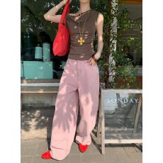 批发爱心口袋设计牛仔裤女<b class='q'>春</b>季新款小众个性高腰百搭阔腿长裤子
