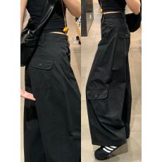 批发黑色美式工装裤女夏季薄款高腰显瘦小个子多口袋运动弯刀阔腿<b class='q'>裤子</b>