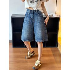 批发夏季新款设计感高腰宽松阔腿短裤复古蓝<b class='q'>烫钻</b>五分<b class='q'>牛仔裤</b>女