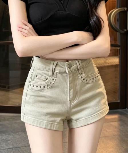 고급 센스 데님 반바지 여성 여름 새로운 레트로 핫걸 하이웨이스트 몸매 가꾸기 슬림해 보이는 한 마디 핫 바지 2026 여름