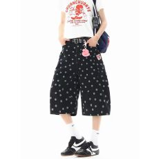 批发美式复古波点满印牛仔七分裤<b class='q'>男</b>女夏季重磅设计感<b class='q'>短裤</b>宽松大码中裤