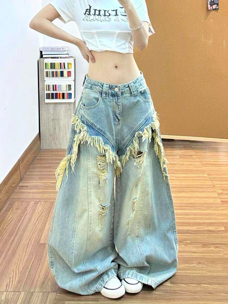 레트로 워크웨어 하이웨이스트 넓은 다리 청바지 여성 2026 년 새로운 마 오래된 도루 센스 모통이 칼 바지 불모지 바람 긴 바지