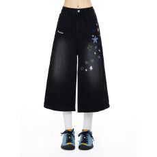 批发夏季2026新款字母星星刺绣贴布牛仔裤显瘦七分裤宽松百搭男<b class='q'>女裤</b>子