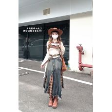 批发美拉德不规则格子拼接半身裙女渐变高腰a字长裙