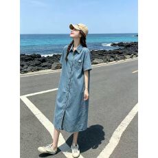 批发法式复古<b class='q'>牛仔</b>衬衫连衣裙女夏季2026新款小个子减龄显瘦休闲长裙子