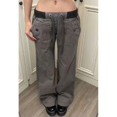批发复古低腰美式工装裤女<b class='q'>夏</b>季辣妹设计感直筒深灰色休闲微喇牛仔裤子