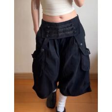 批发美式复古宫廷风黑色古早七分裤女<b class='q'>夏</b>季设计感小众宽松短裤工装裤子