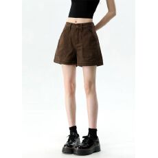 批发美式多口袋棕咖色工装牛仔短裤女秋季新款宽松显瘦<b class='q'>热裤</b>