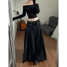 批发美式复古高腰A字牛仔半身裙女2026秋季<b class='q'>新款</b>工装<b class='q'>长裙</b>宽松大摆裙子