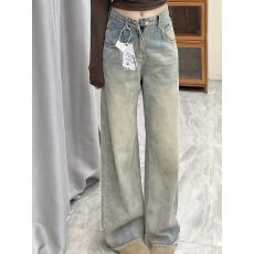 直筒牛仔裤女秋季美式高腰复古宽松显瘦设计感毛边阔腿裤