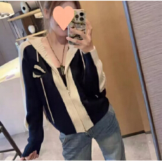 批发高级感撞色修毛衣外套女2025秋<b class='q'>冬</b>新款刺绣设计感短款针织开衫