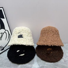 ins小香风毛绒圈圈渔夫帽秋冬经典时尚黑白配色盆帽百搭水桶帽