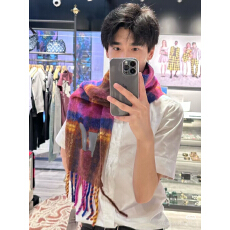 2025新款冬季保暖仿羊绒红棕格子围巾男女情侣加厚披肩