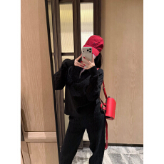 批发白色麻花纹理刺绣宽松毛衣长裤套装女秋冬法式复古立领针织衫