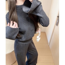 批发小个子灰色慵懒风套装软糯针织衫阔腿<b class='q'>休闲裤</b>两件女款秋冬