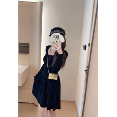 批发法式小香风长袖针织连衣裙女<b class='q'>秋</b>冬小个子打底百褶裙