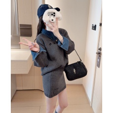 批发韩版时尚休闲拼接<b class='q'>牛仔</b><b class='q'>衬衣</b>领高腰短裙两件套<b class='q'>女</b>2026早春穿搭一整套