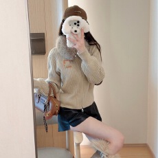 慵懒风可拆卸毛领拉链针织外套秋冬保暖毛衣开衫女