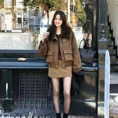 批发档口上新 2026年<b class='q'>冬</b>季新款女装麂皮绒毛领短款外套宽松百搭夹克