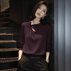 批发法式轻熟优雅风深紫色扭结衬衫<b class='q'>女</b>2026春季<b class='q'>新款</b>气质百搭高级感上衣