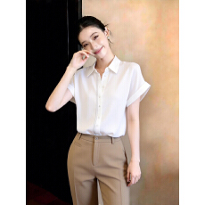批发今年流行穿搭白色短袖衬衫女士夏季2026新款缎面巨好看超火衬衣女