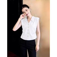 批发无袖纯白色衬衫背心女2026年夏季新款时尚收腰显瘦简约百搭上衣女